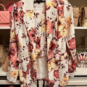 Boohoo Premium Floral Print Blazer Jacket With Matching Mini Skirt